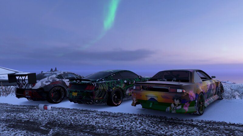 Three Custom Cars in Snow