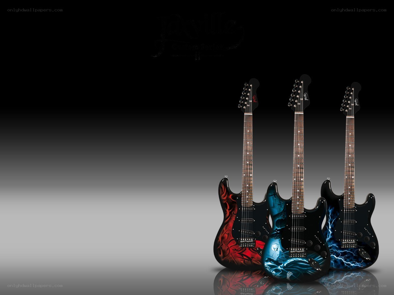 Three custom electric guitars