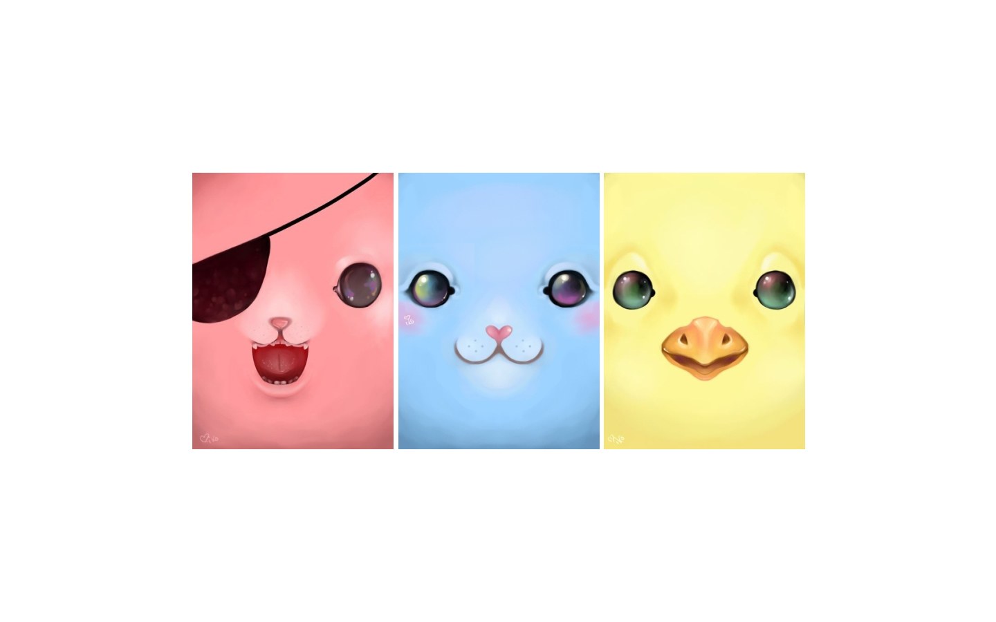 Three cute animal faces