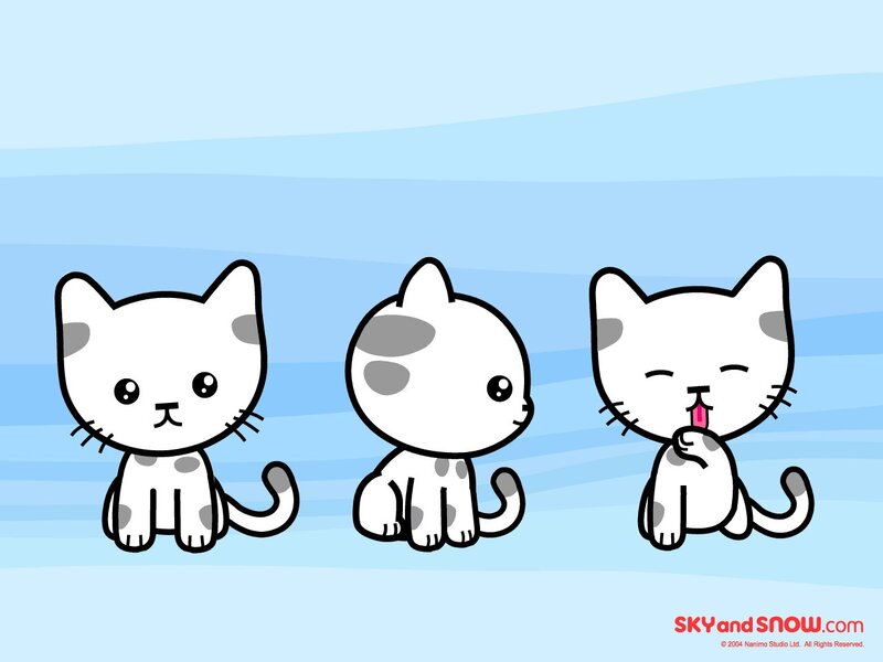 three cute cartoon cats