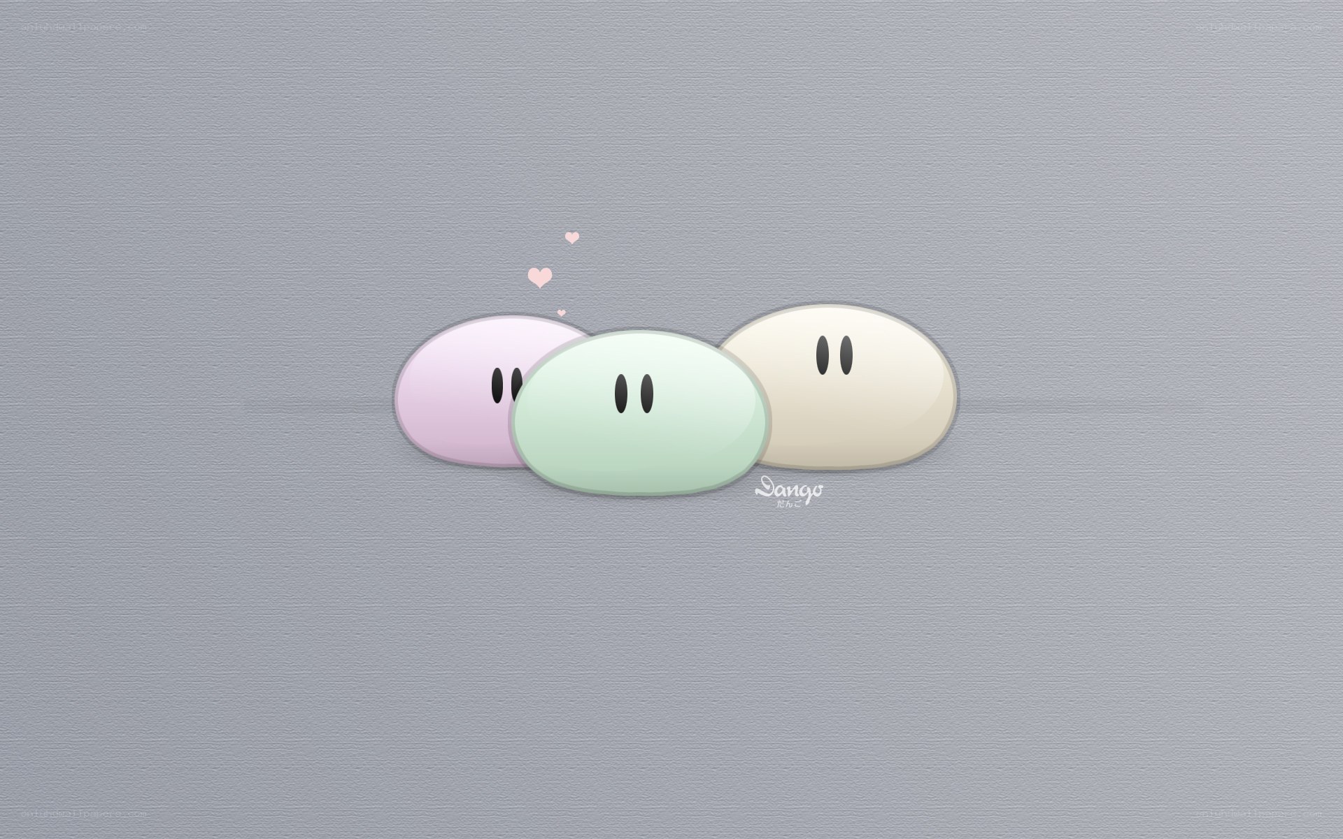 three cute characters with hearts