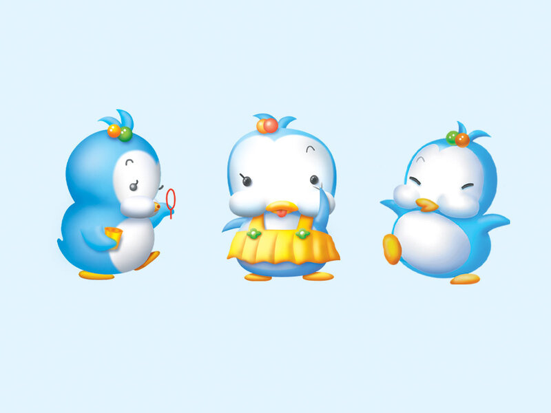 three cute penguin characters