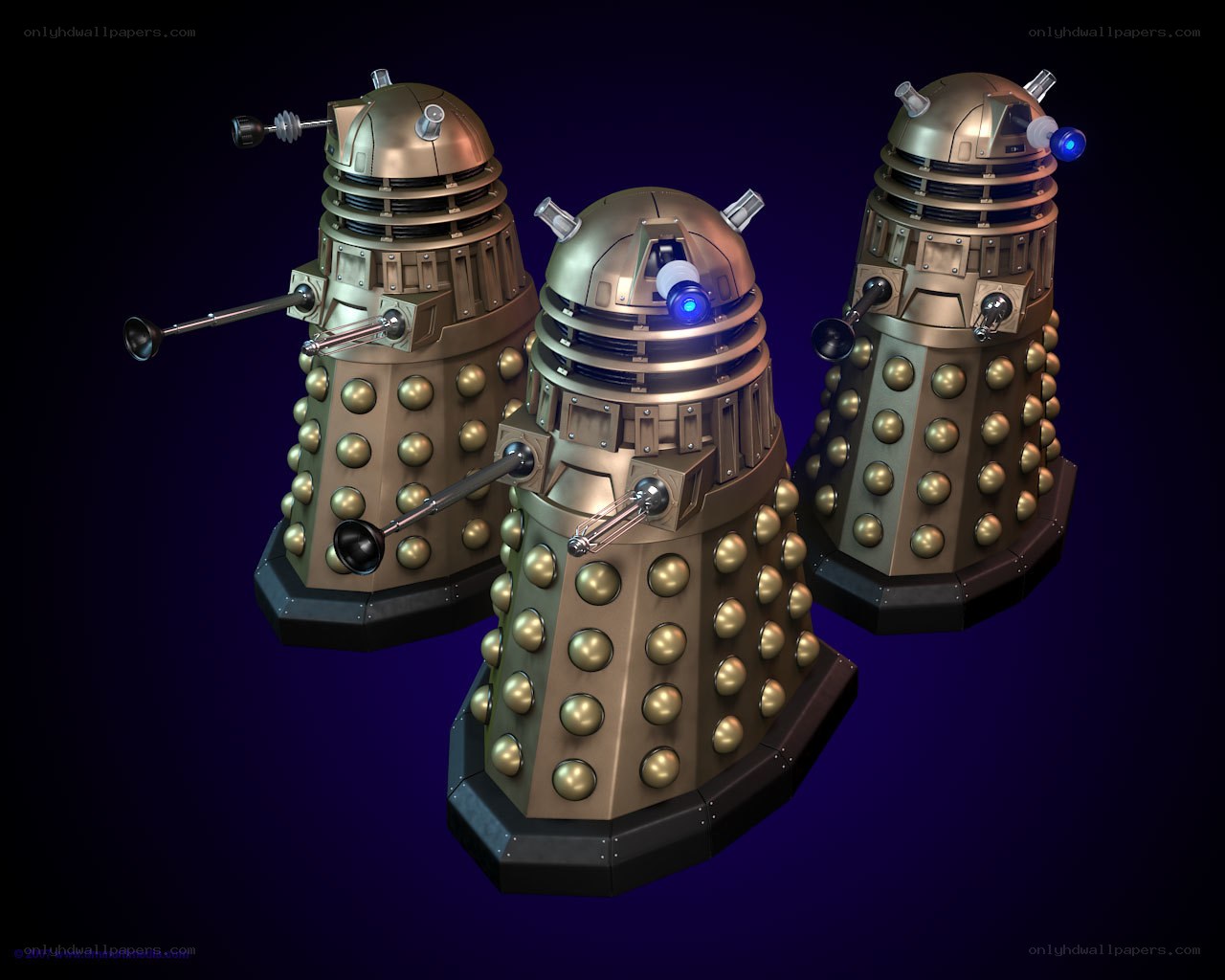 Three Dalek robots from Doctor Who