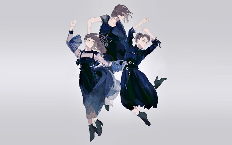 Three Dancers in Motion — Blue, Dynamic, Digital Art