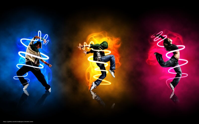Three Dancers in Motion — Blue, Dynamic, Night