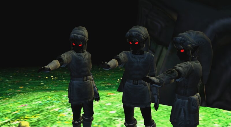 Three dark Link figures