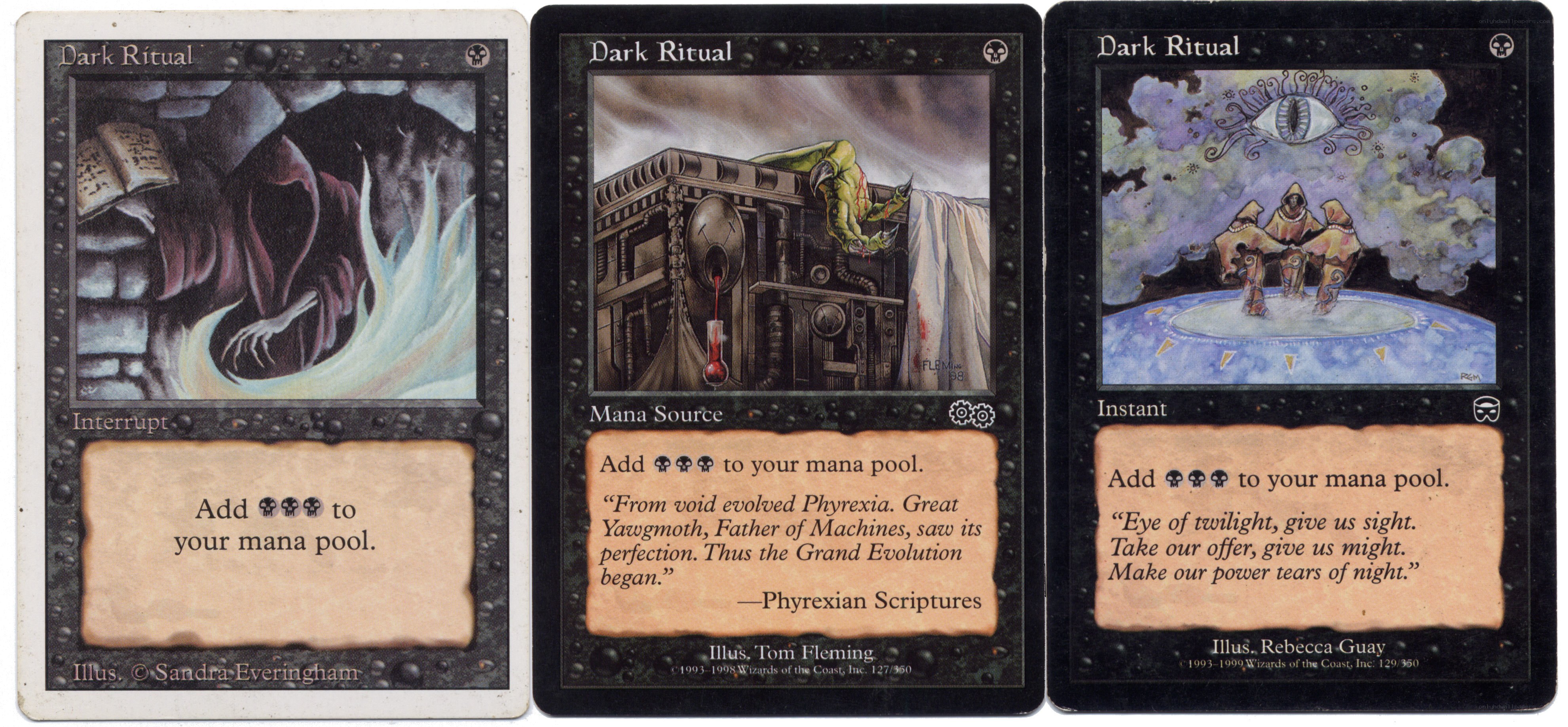 Three Dark Ritual cards from Magic: The Gathering