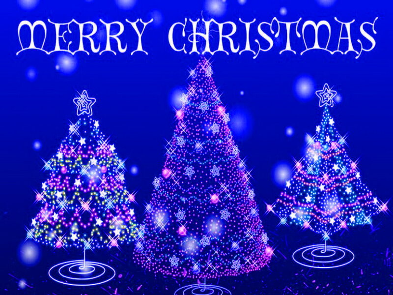 Three Decorated Christmas Trees — Blue