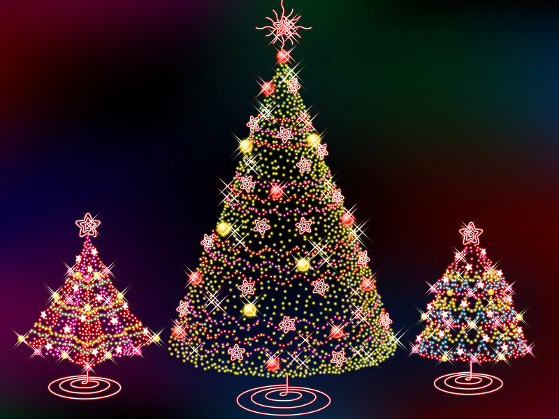 Three Decorated Christmas Trees — Green, Festive