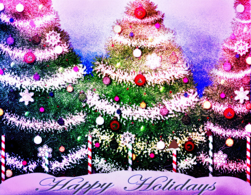 Three Decorated Christmas Trees — Green