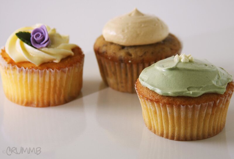 Three decorated cupcakes