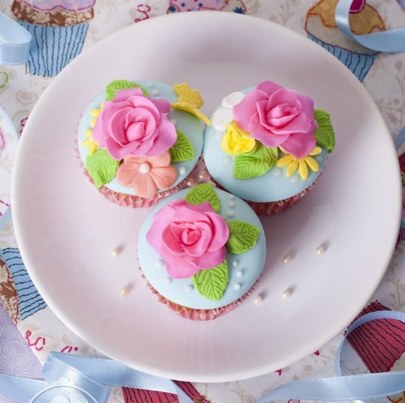 Three Decorated Cupcakes — Pink, Festive, Photograph