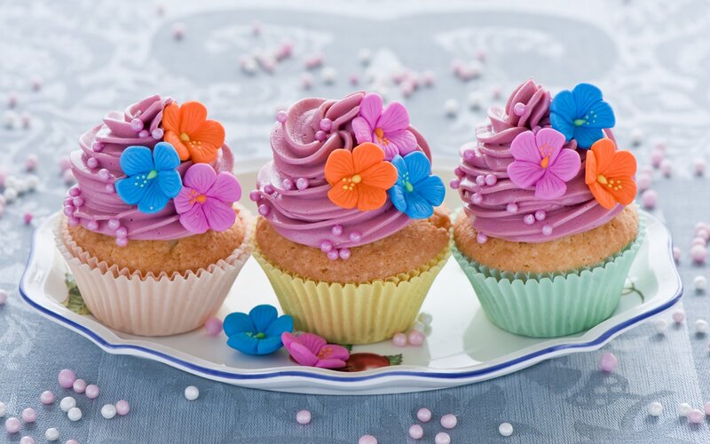 Three Decorated Cupcakes — Purple