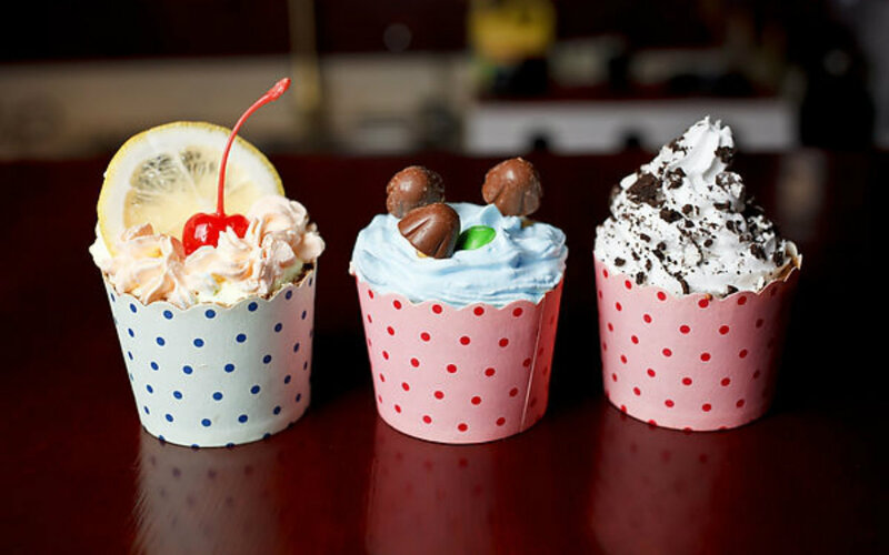 Three Decorated Cupcakes — Red