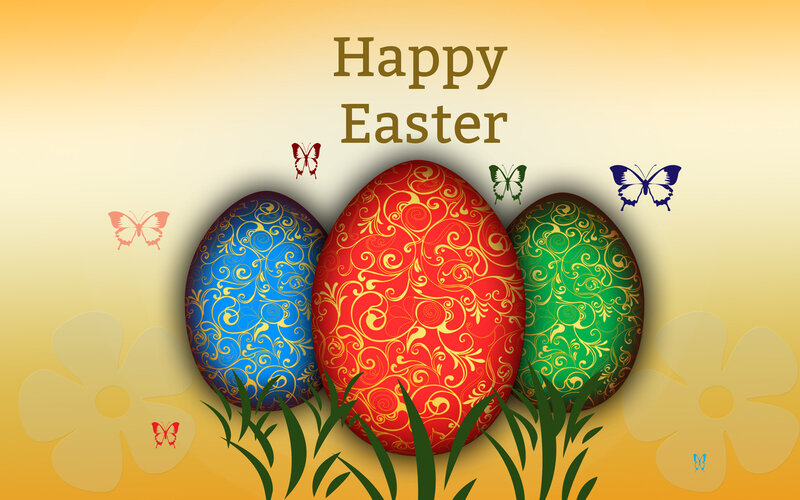 Three Decorated Eggs — Yellow, Festive