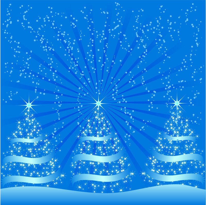 Three Decorated Trees — Blue, Festive