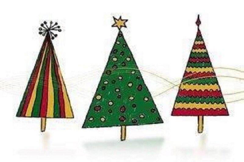 Three Decorated Trees — Green, Festive