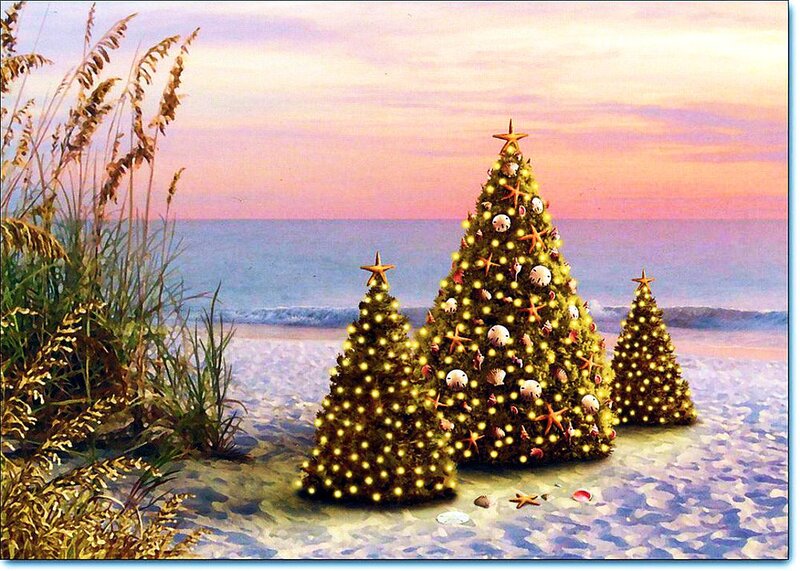 Three Decorated Trees — Green