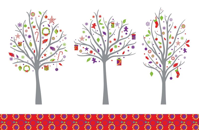 Three Decorated Trees — Red