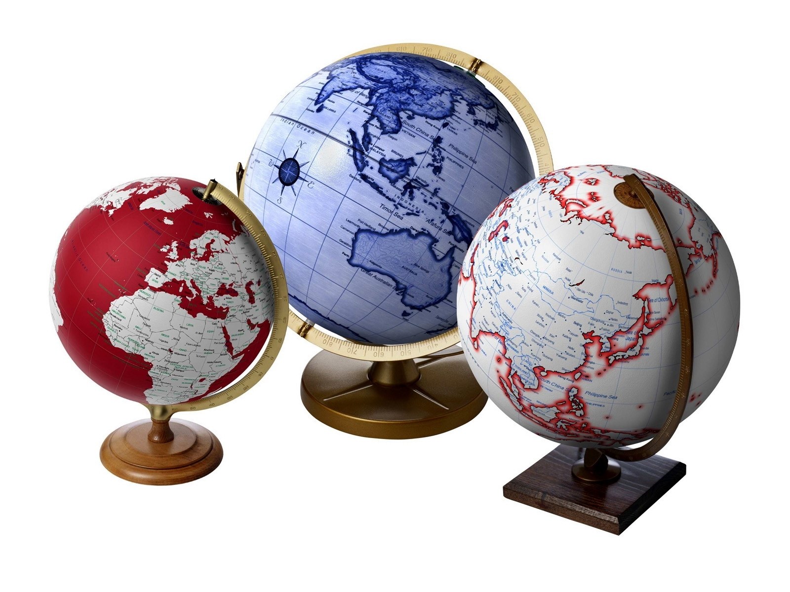 Three decorative globes
