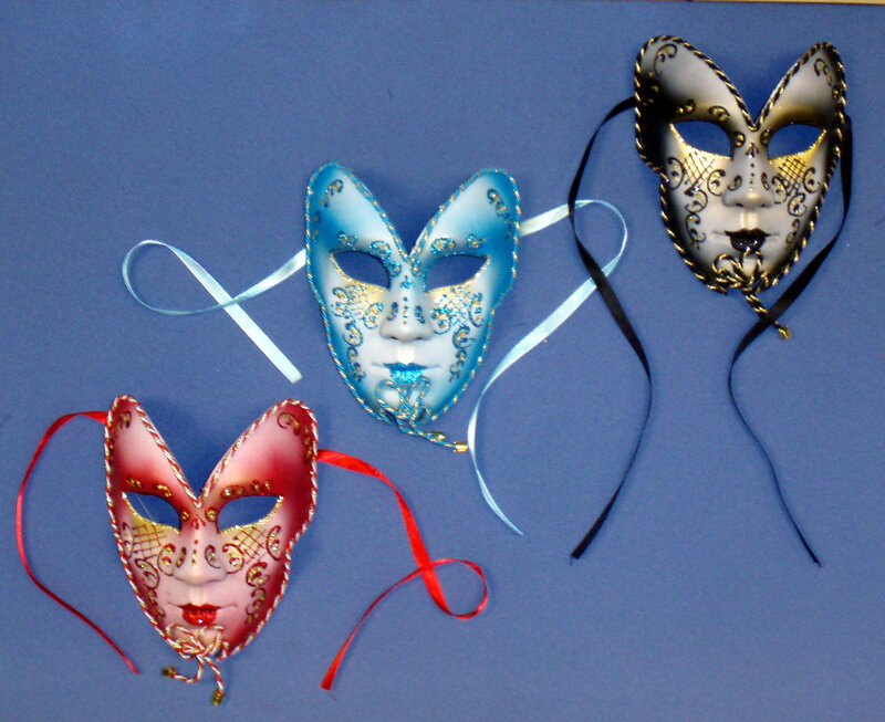 Three Decorative Masks — Blue, Festive