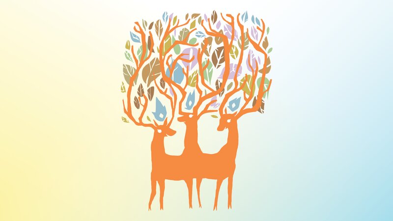 Three Deer with Leafy Antlers