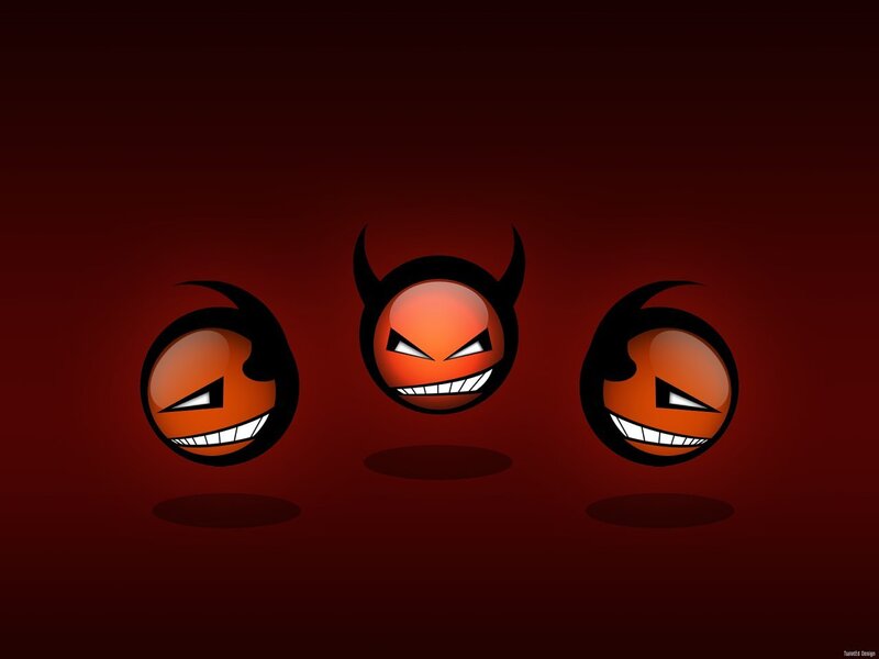 three devil faces on red
