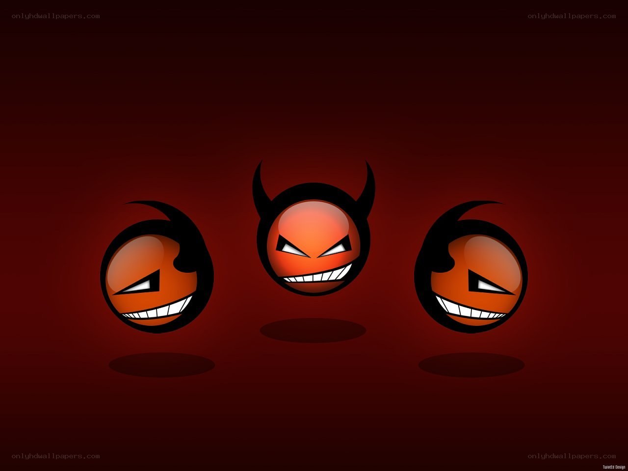 three devil faces on red