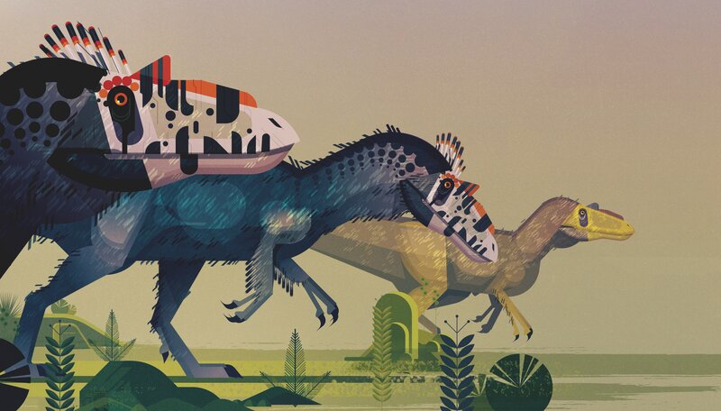 Three Dinosaurs Running