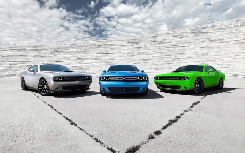 Three Dodge Challengers in a row