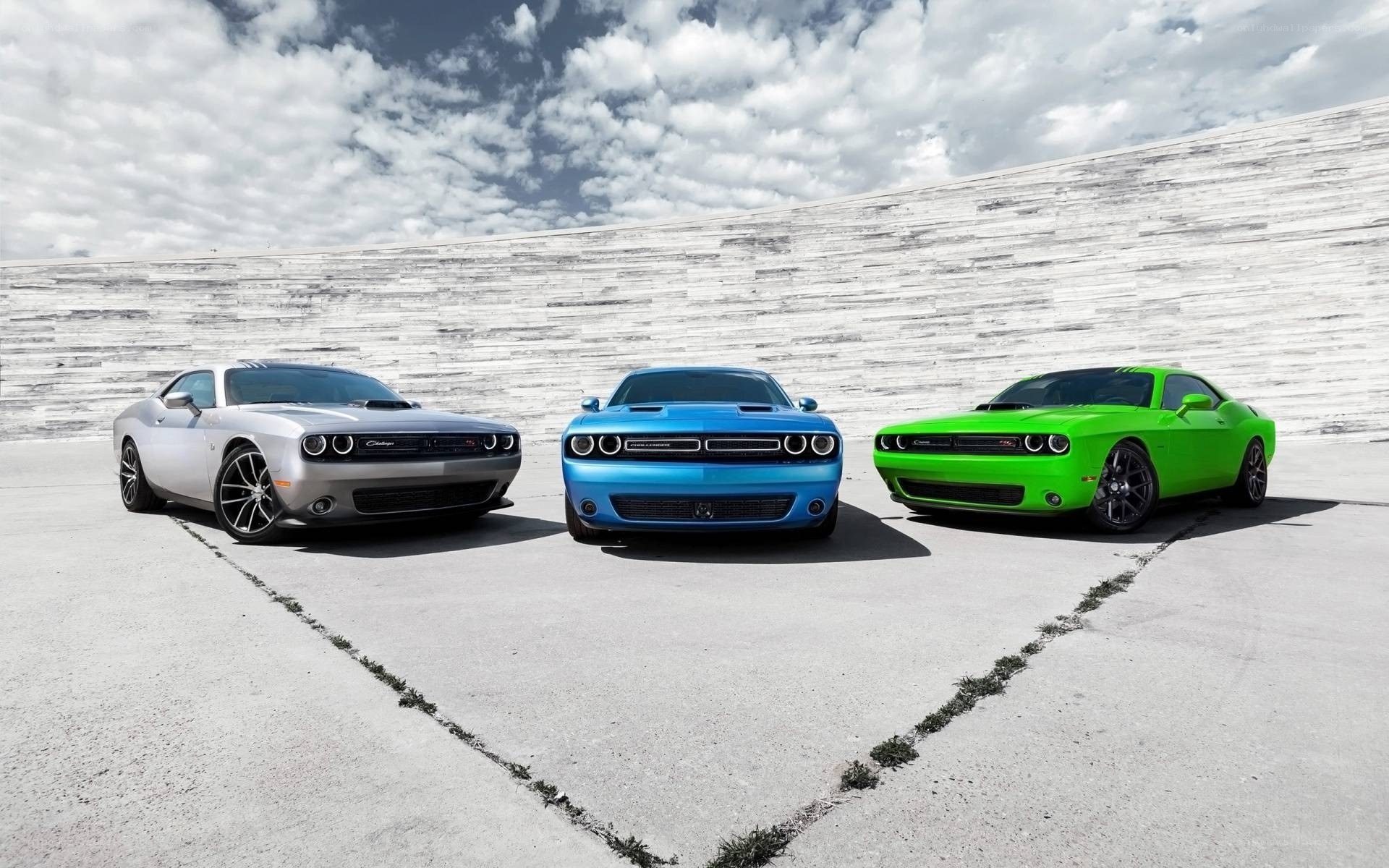 Three Dodge Challengers in a row