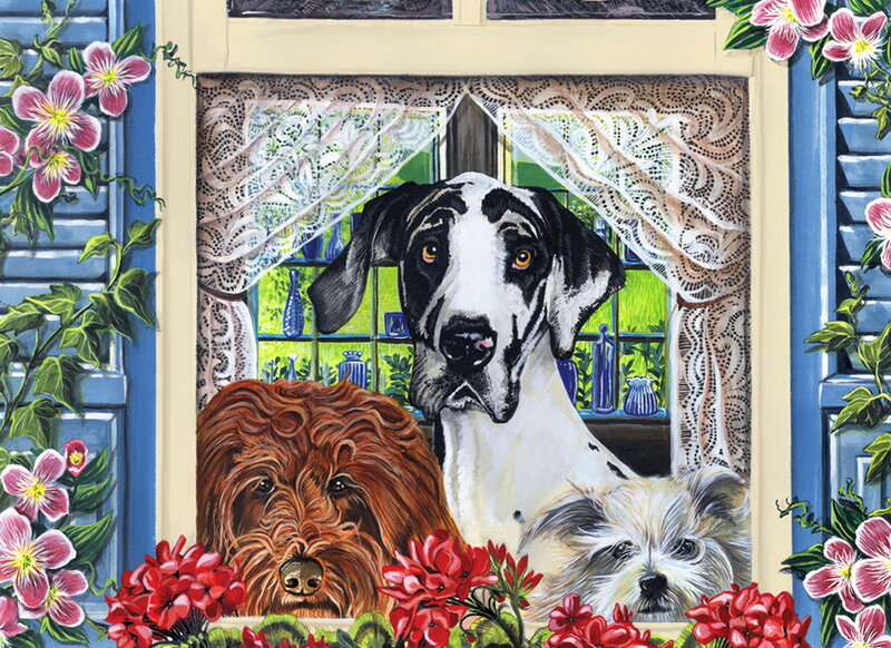 Three Dogs at Window