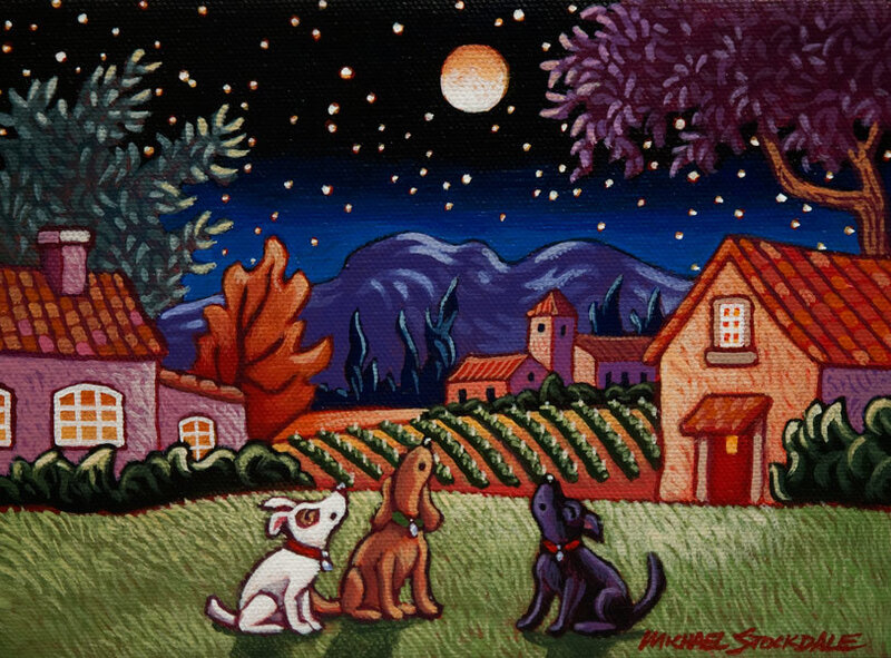 Three Dogs in a Vineyard