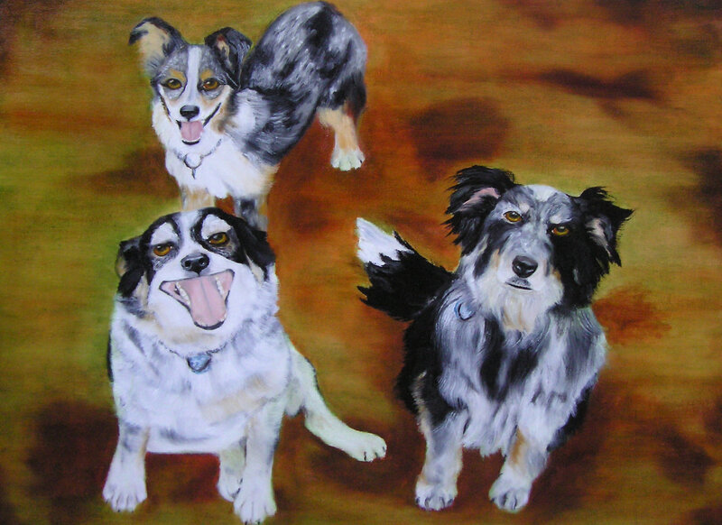 Three Dogs in Painting