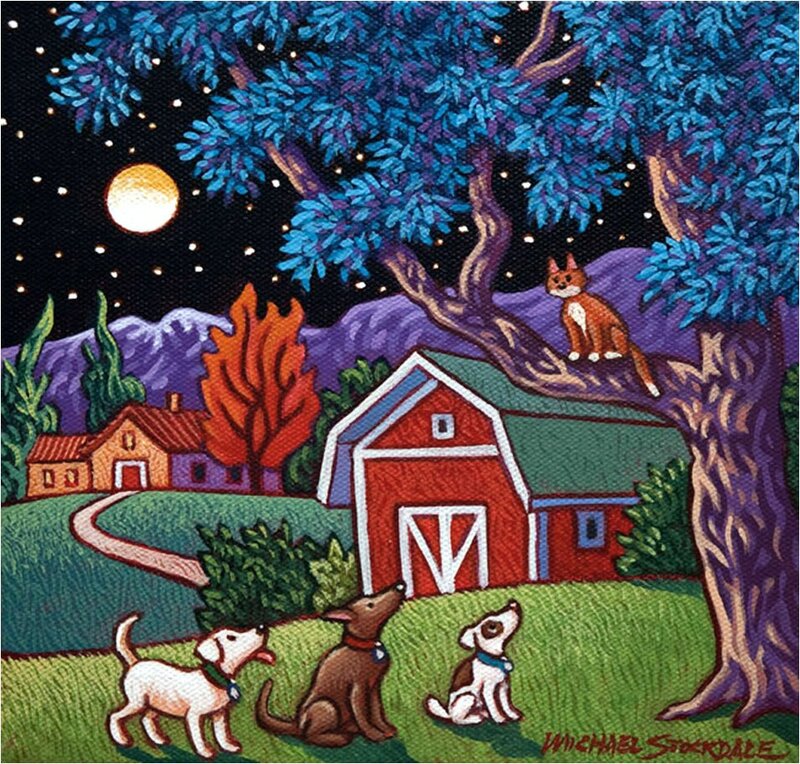 Three Dogs in Yard — Green