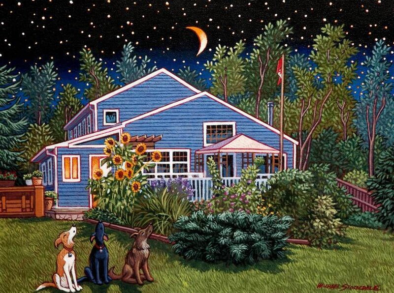 Three Dogs in Yard