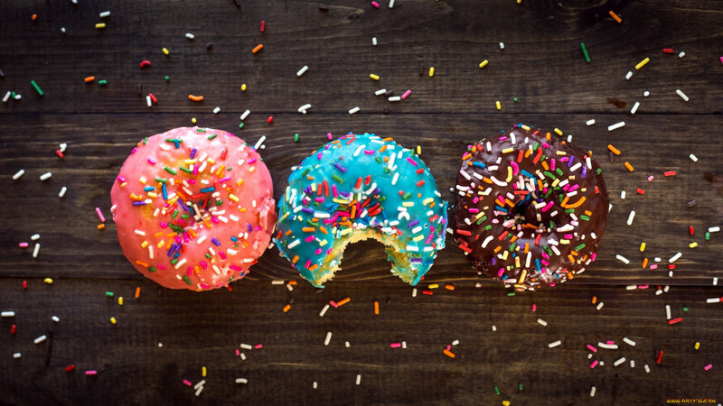Three Donuts on Wood — Brown