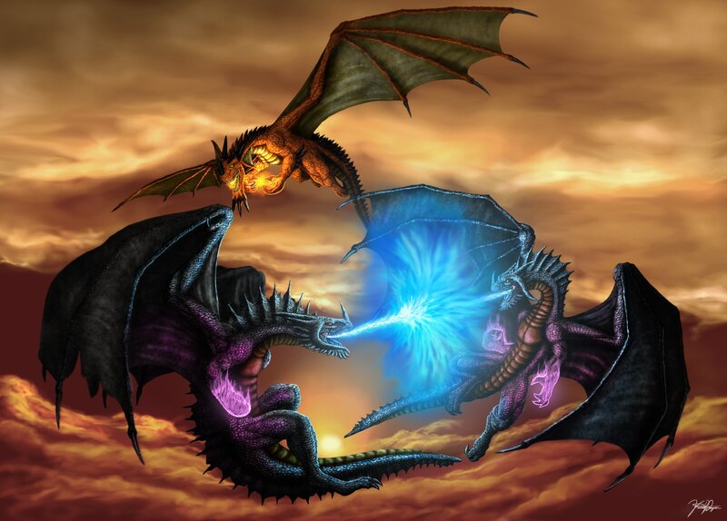 Three Dragons Fighting — Orange