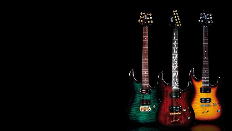 Three Electric Guitars — Black, Dramatic, Photograph