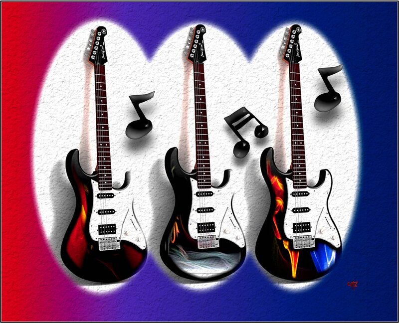 Three Electric Guitars — Red