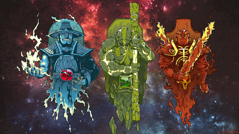 three elemental warriors in space