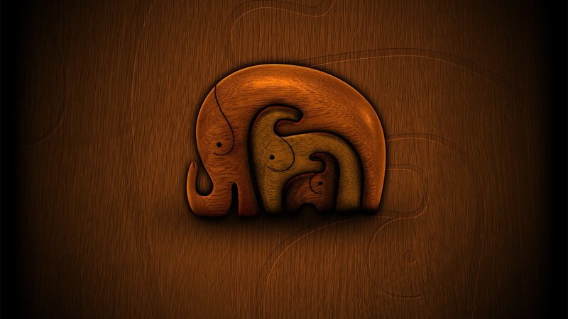 Three Elephants in Wood