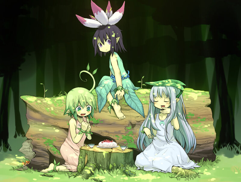 Three Elf-like Girls in Forest