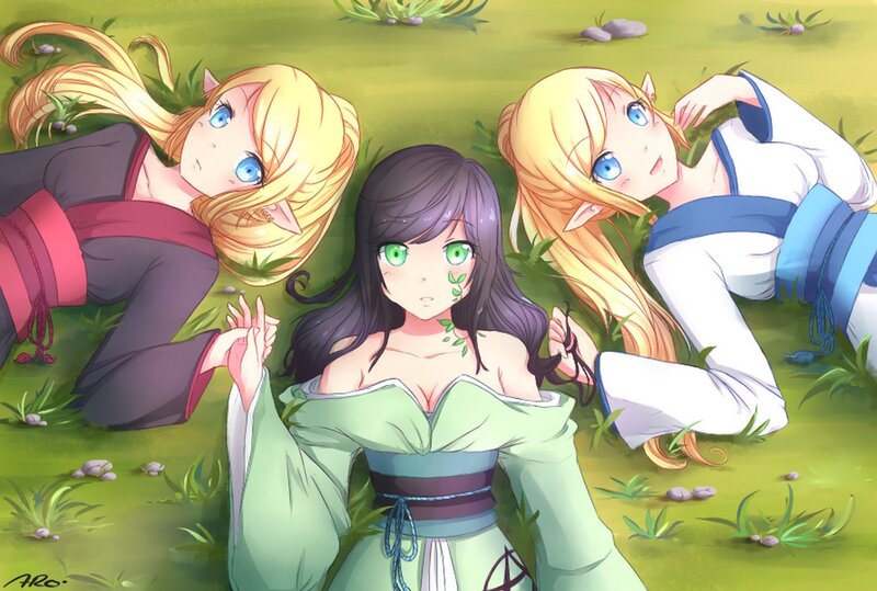 Three Elf-like Women in Grass