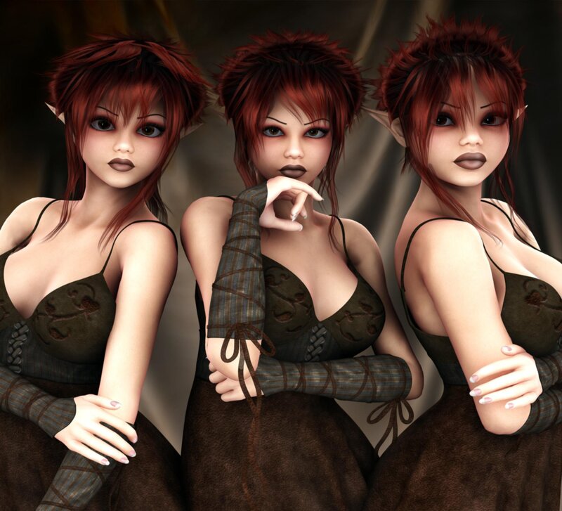 three elf women in brown attire