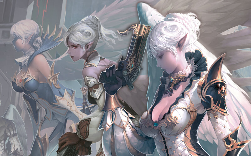 Three Elf Women with Wings — White