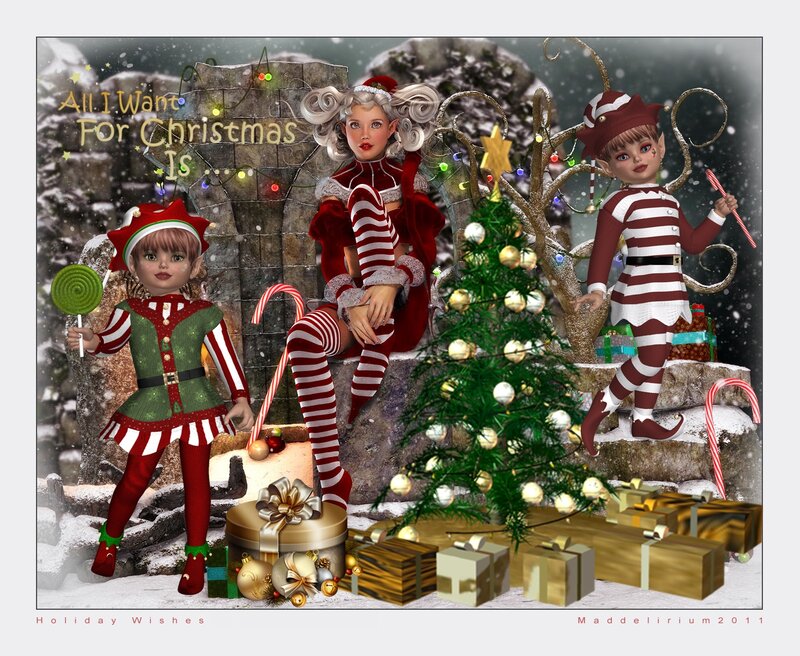 Three Elves with Gifts