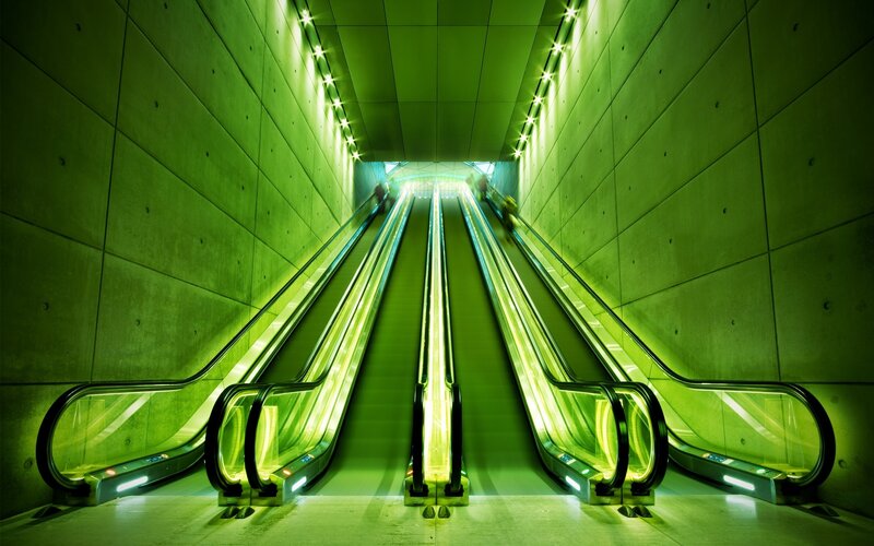 Three Escalators in Tunnel