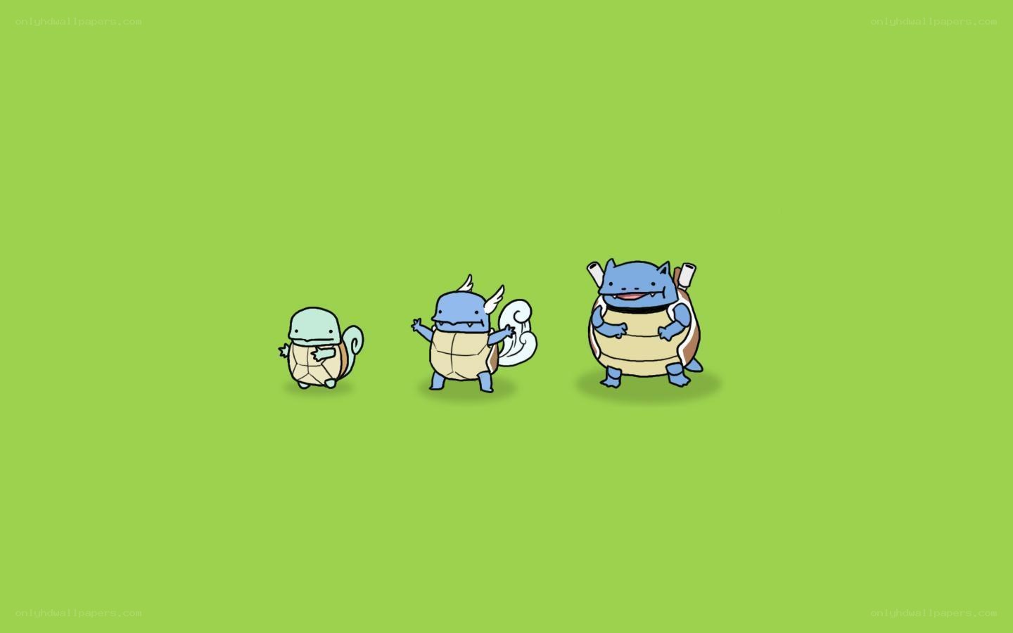 three evolution stages of a turtle Pokémon