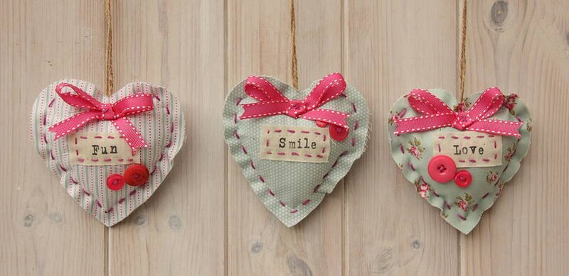 Three Fabric Hearts — Pink